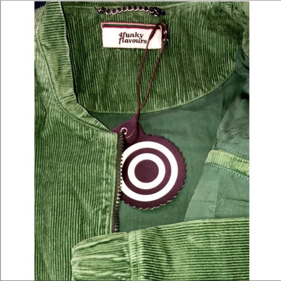 4 Funky Flavours Green 100% Cotton Corduroy ZIP Up Jacket with Side Pockets SzS - Picture 14 of 16